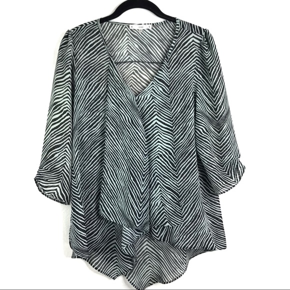 Sioni Tops - 🐋 Sioni | Women’s Sheer Zebra Print Blouse Size S